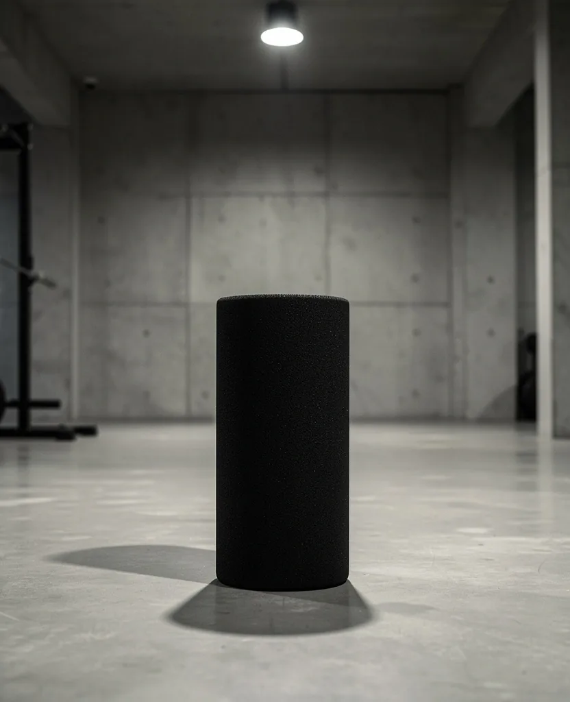 High-density foam roller on a concrete gym floor