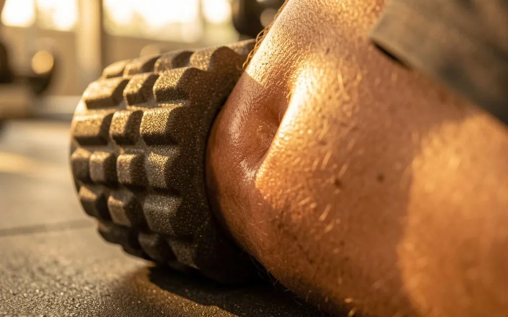 Foam roller compressing muscle tissue